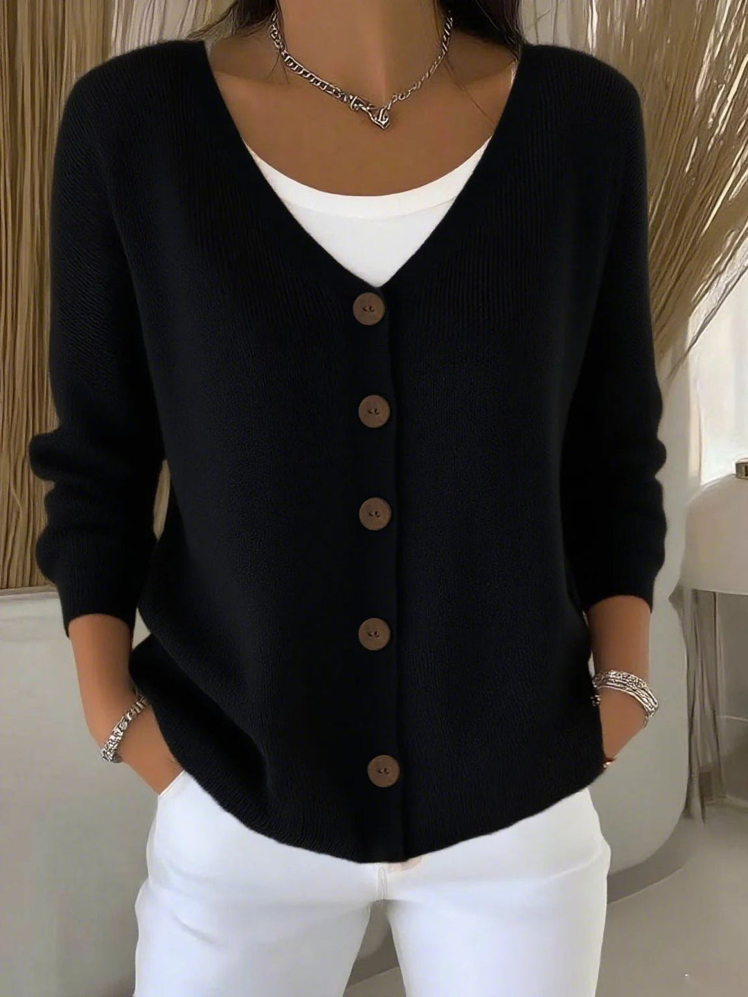 Women's Classic Ribbed Knit Cardigan with Button Front