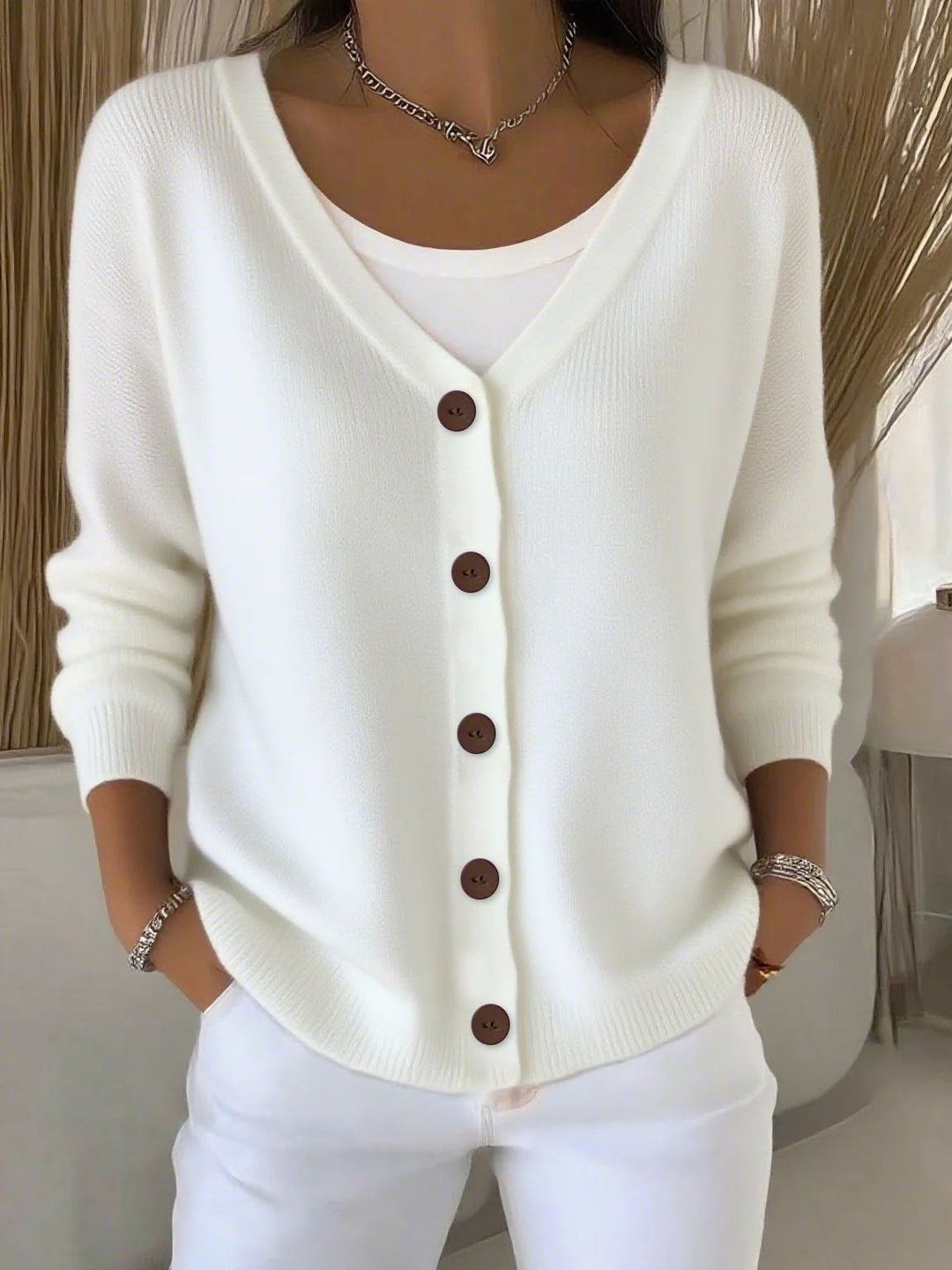 Women's Classic Ribbed Knit Cardigan with Button Front