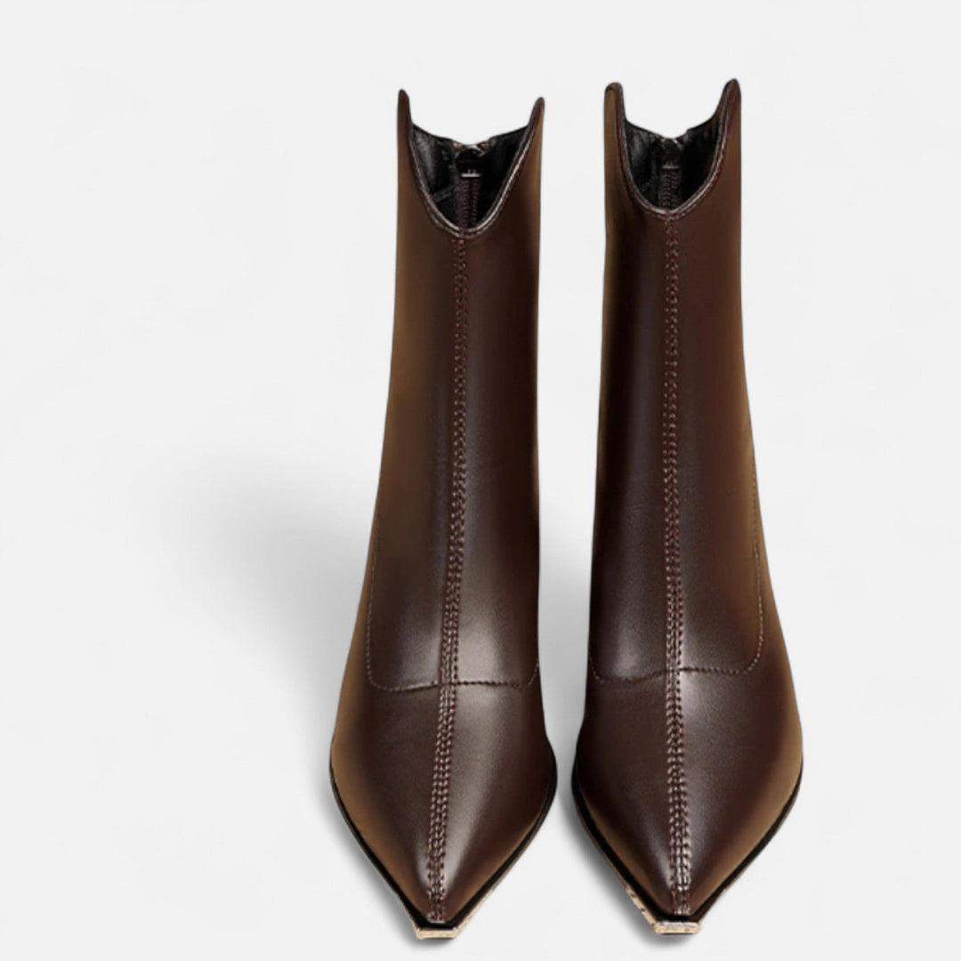 Women's Timeless Pointed Toe Leather Ankle Boots with Block Heel