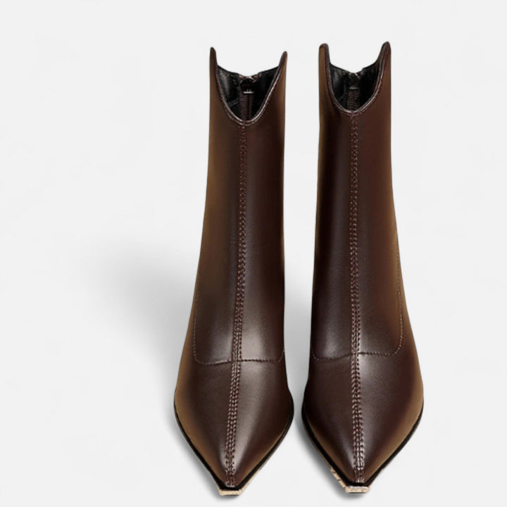Women's Timeless Pointed Toe Leather Ankle Boots with Block Heel