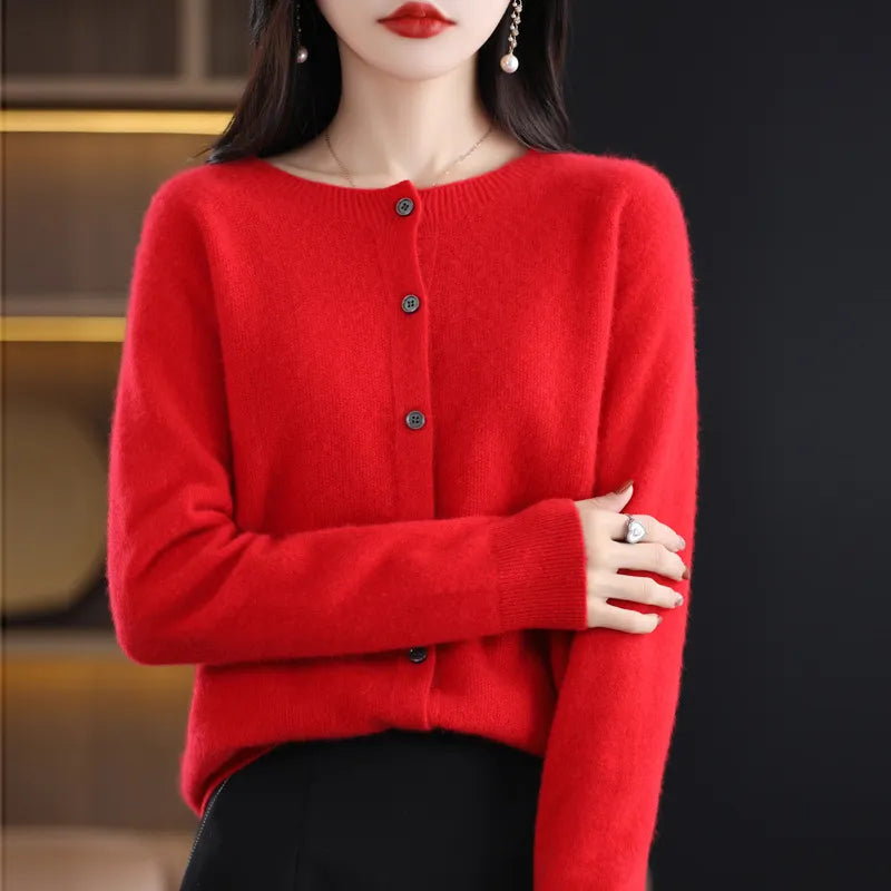 Women's Timeless Long Wool Knit Cardigan with Buttons