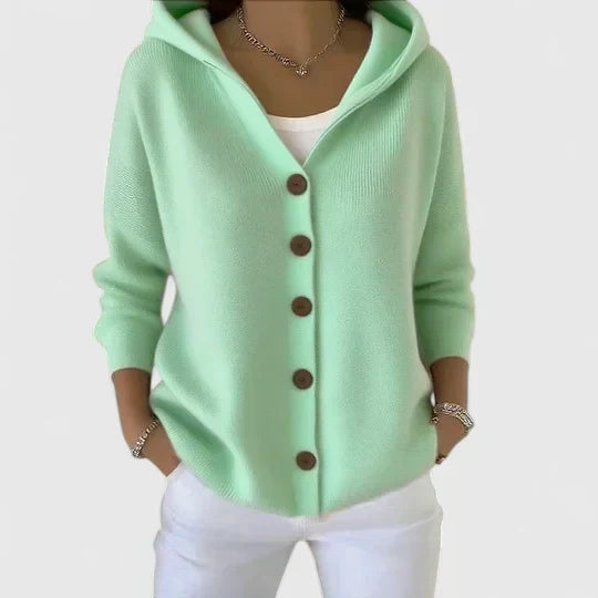 Women's Feminine Hooded Knit Cardigan with Button Down Front
