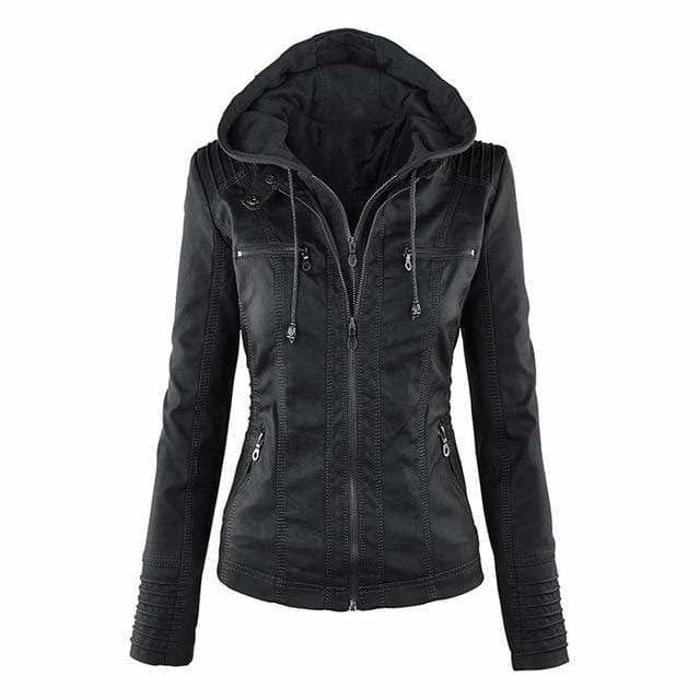 Women's Flattering Faux Leather Hooded Jacket