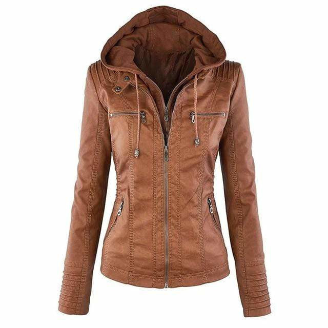 Women's Flattering Faux Leather Hooded Jacket