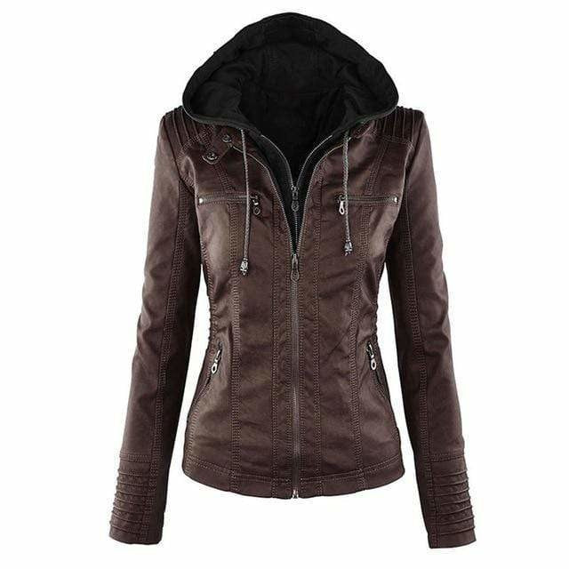Women's Flattering Faux Leather Hooded Jacket