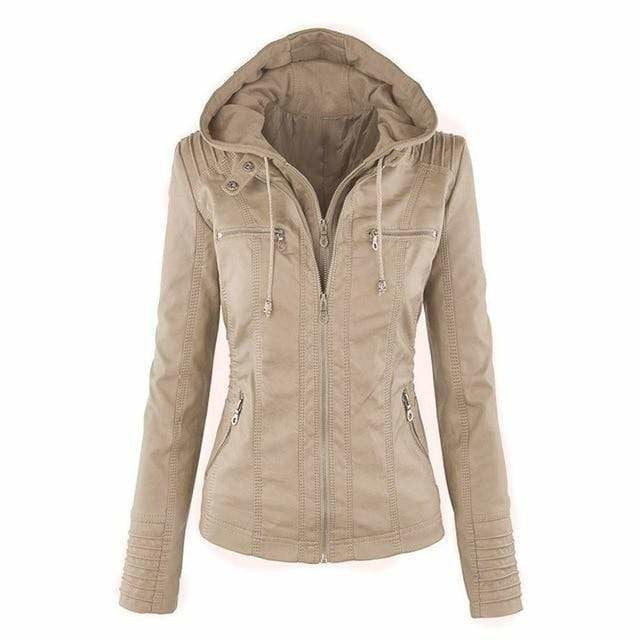 Women's Flattering Faux Leather Hooded Jacket