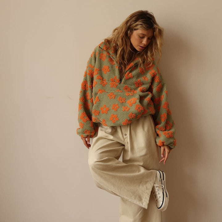 Nora | Long Sleeve And Floral Print Fleece Sweater