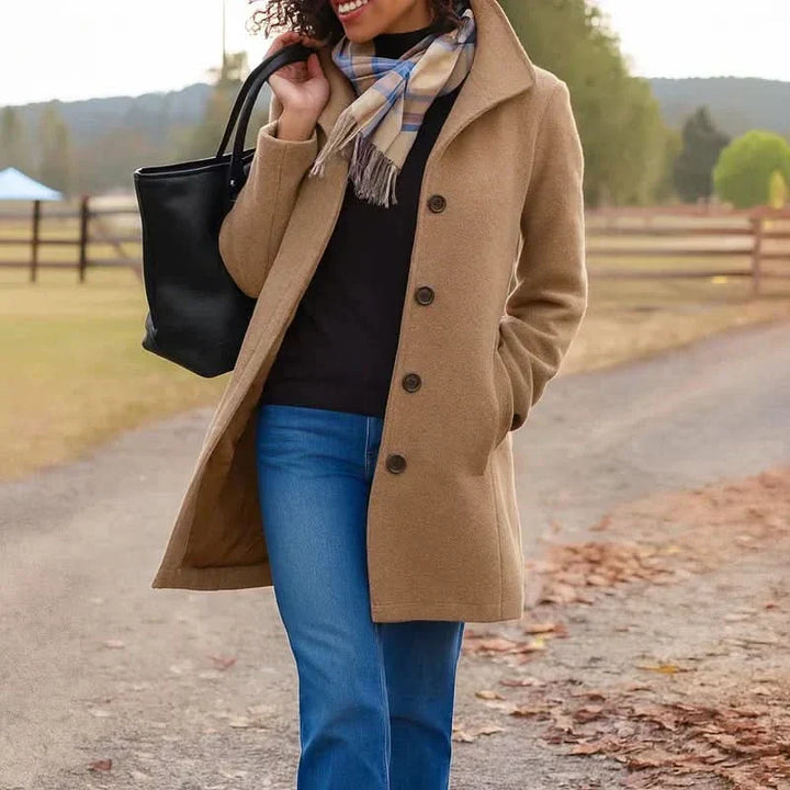 Women's Modern Long Wool Coat With Buttons