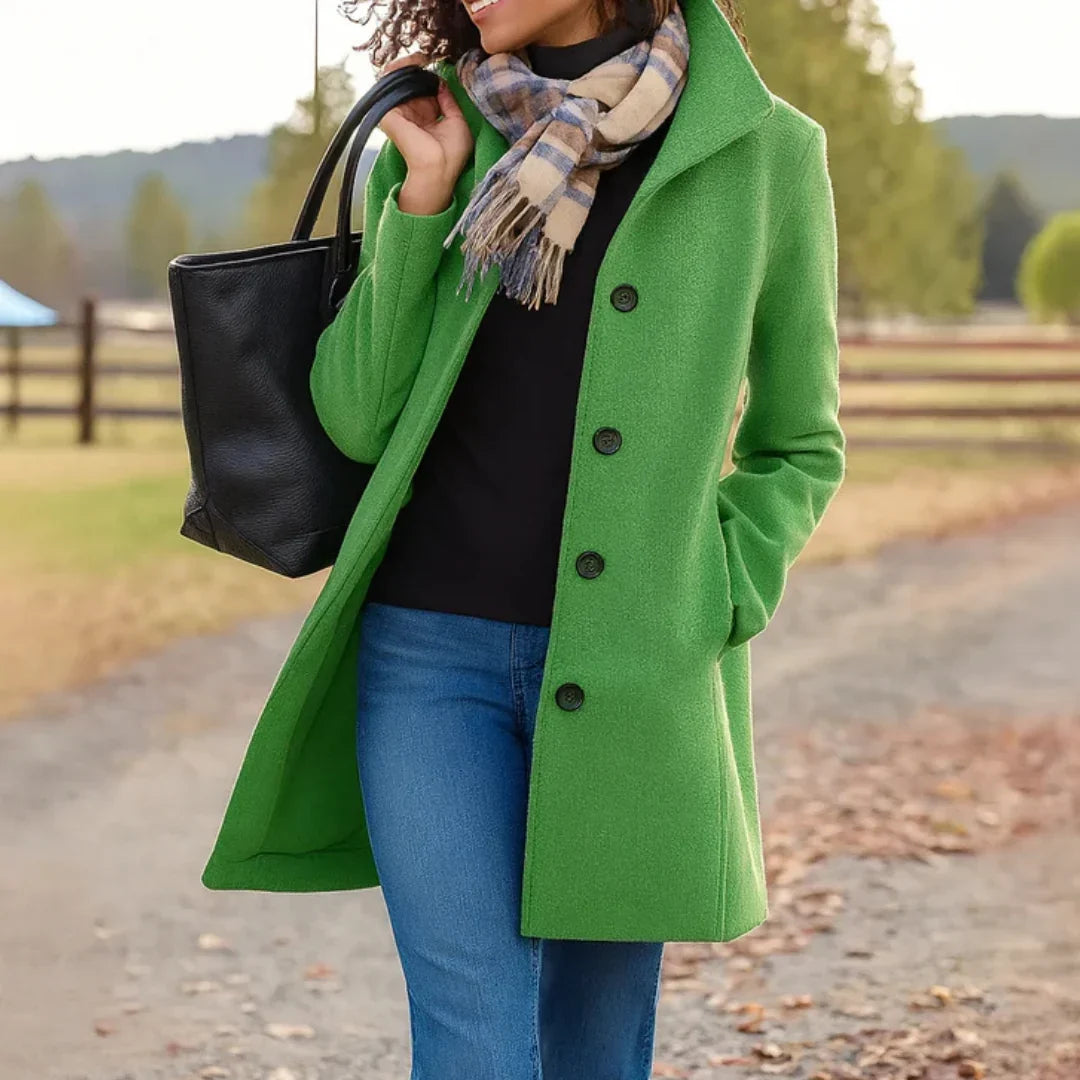 Women's Modern Long Wool Coat With Buttons