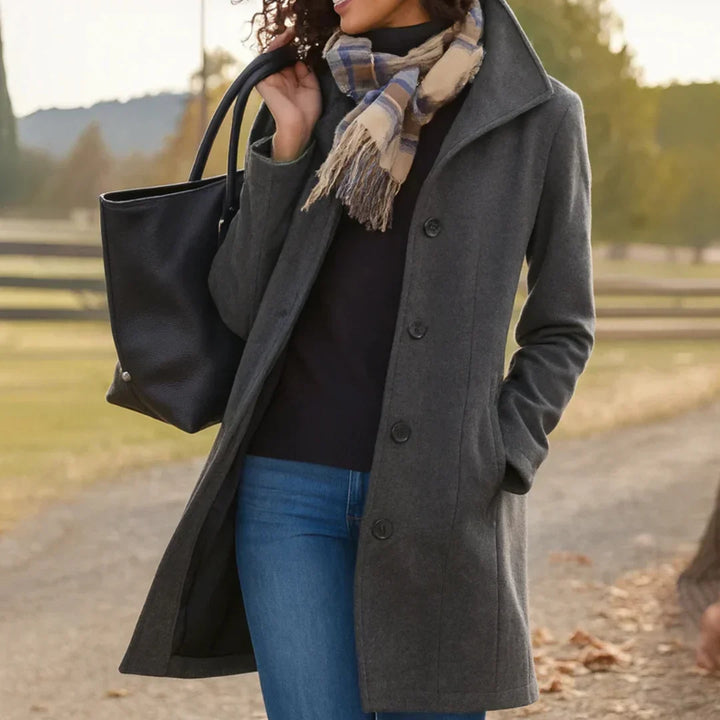 Women's Modern Long Wool Coat With Buttons