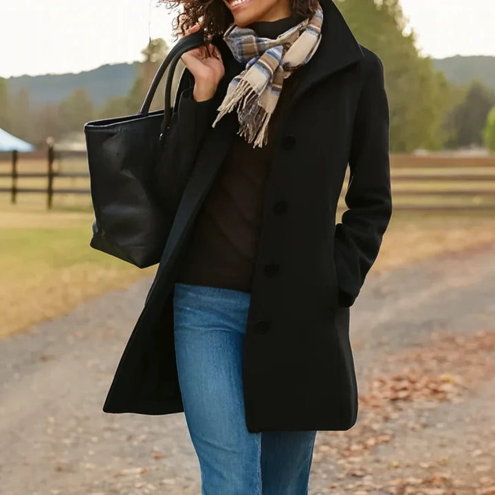 Women's Modern Long Wool Coat With Buttons