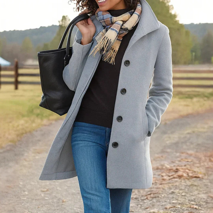 Women's Modern Long Wool Coat With Buttons