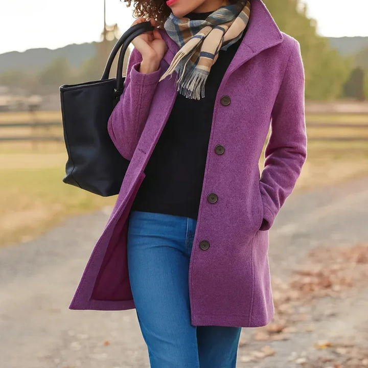 Women's Modern Long Wool Coat With Buttons