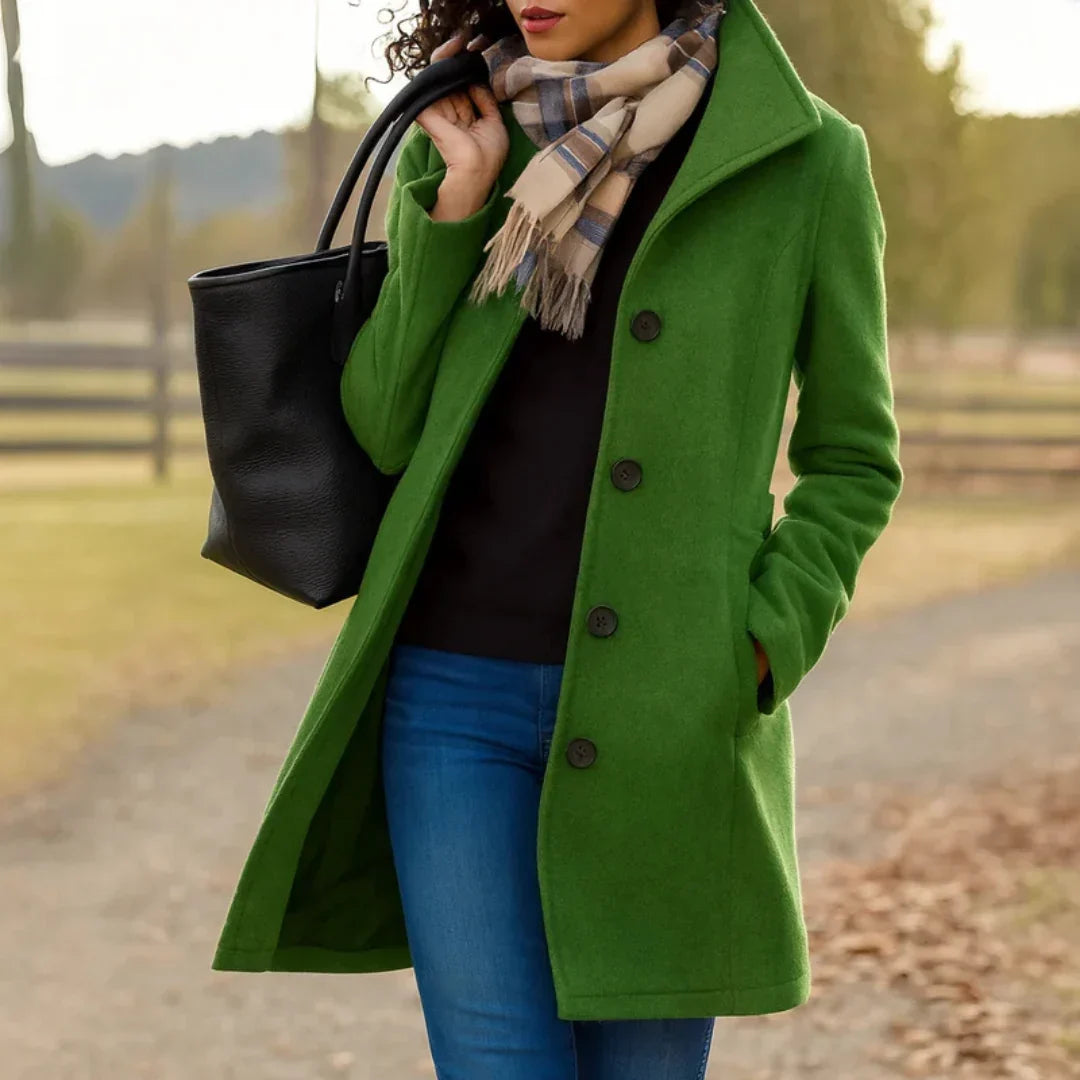 Women's Modern Long Wool Coat With Buttons