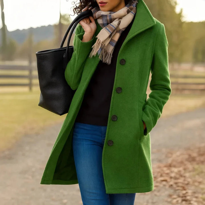 Women's Modern Long Wool Coat With Buttons