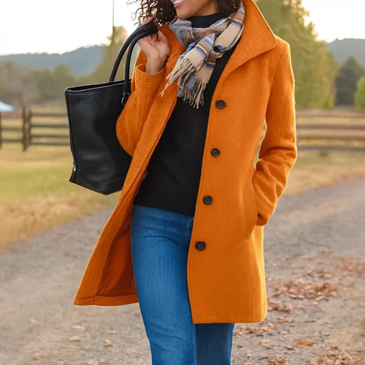 Women's Modern Long Wool Coat With Buttons