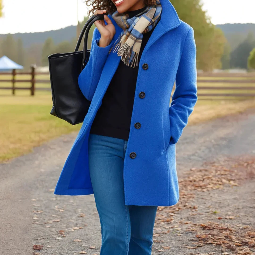 Women's Modern Long Wool Coat With Buttons