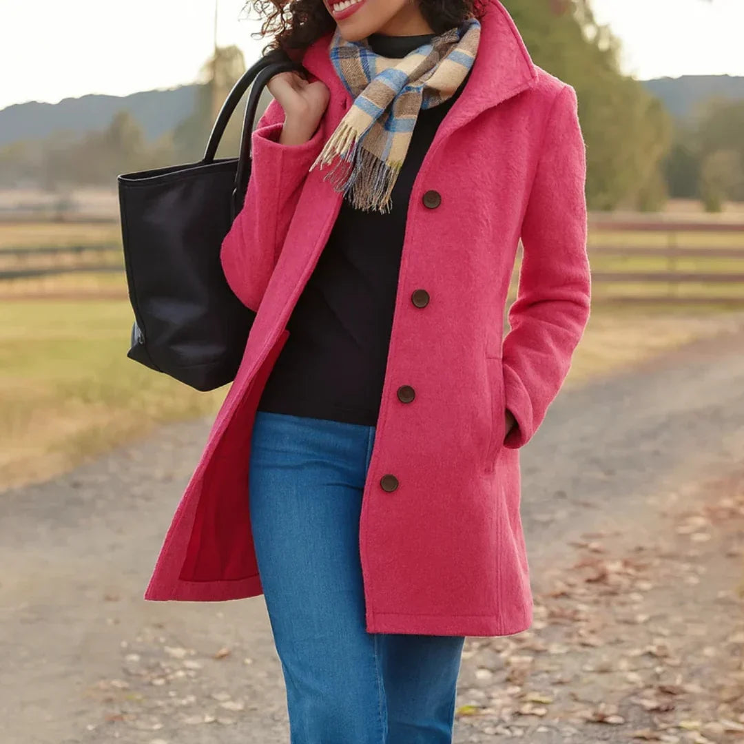 Women's Modern Long Wool Coat With Buttons