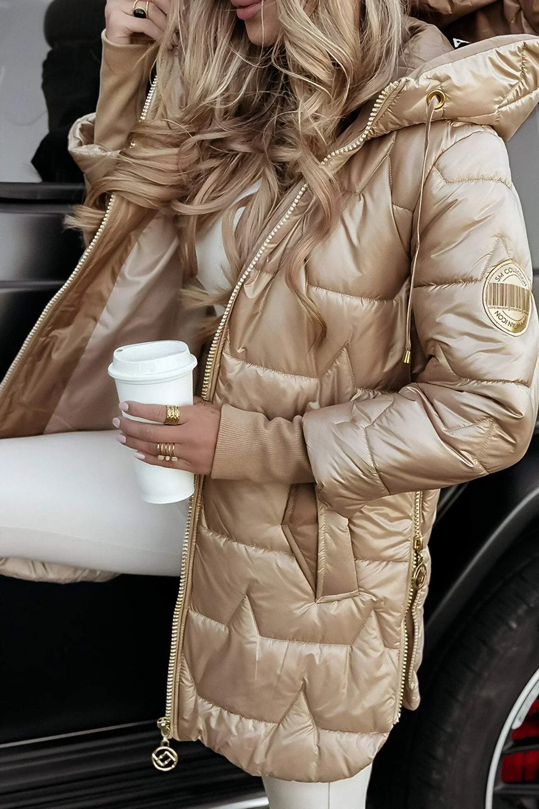 Chloe | Long, warm quilted jacket with wraparound hood