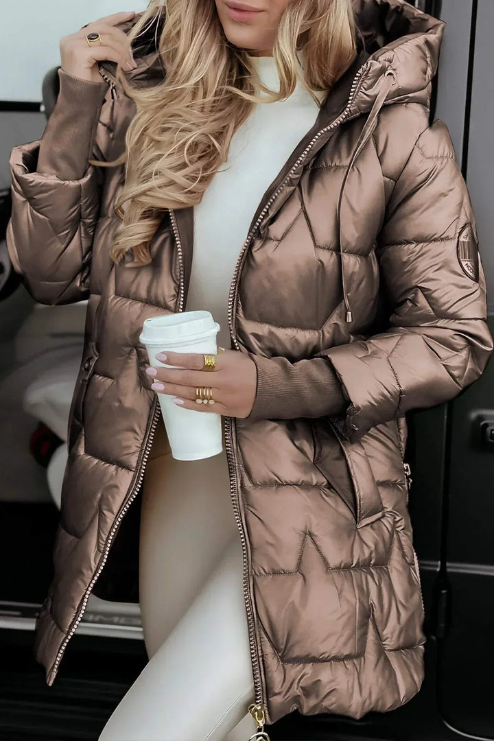 Chloe | Long, warm quilted jacket with wraparound hood