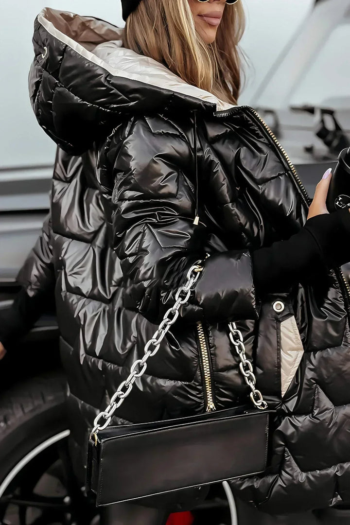 Chloe | Long, warm quilted jacket with wraparound hood