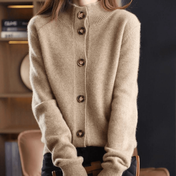 Women's Lightweight Cashmere Mock Neck Knit Cardigan with Button Up