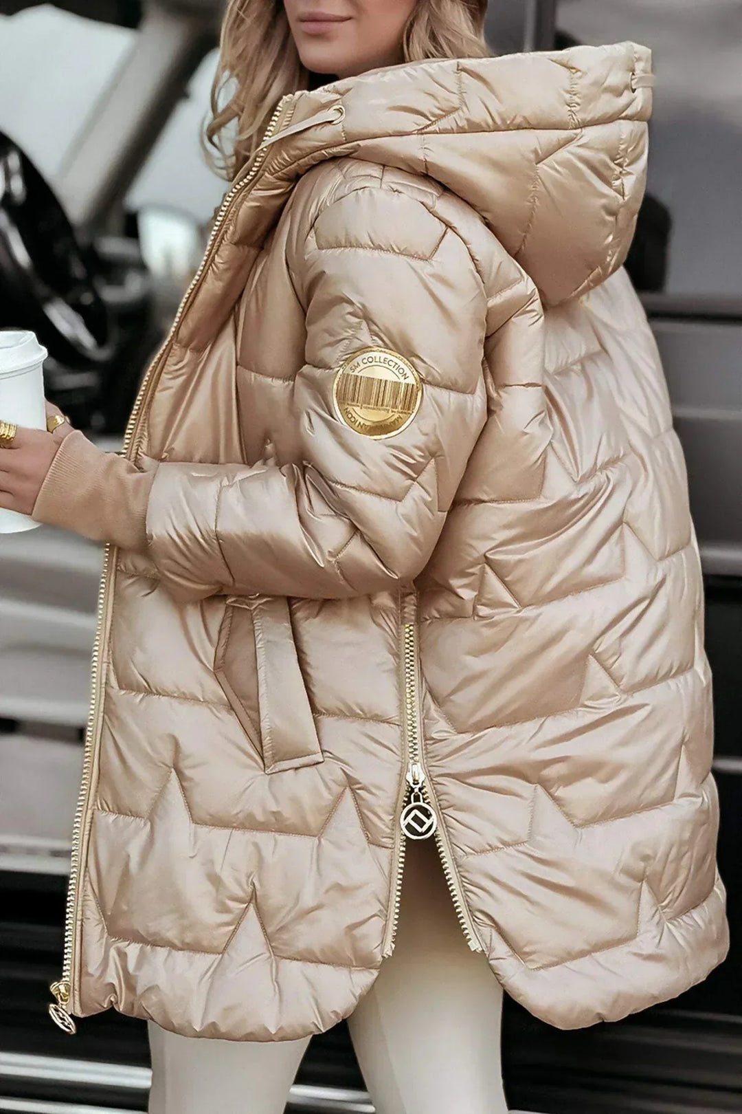 Chloe | Long, warm quilted jacket with wraparound hood