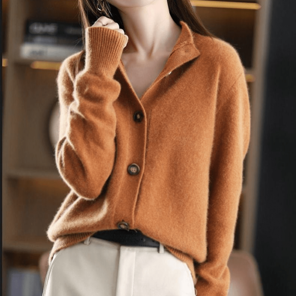 Women's Lightweight Cashmere Mock Neck Knit Cardigan with Button Up