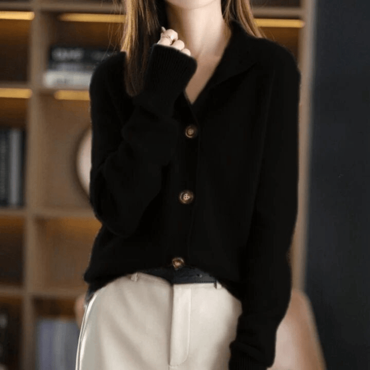Women's Lightweight Cashmere Mock Neck Knit Cardigan with Button Up
