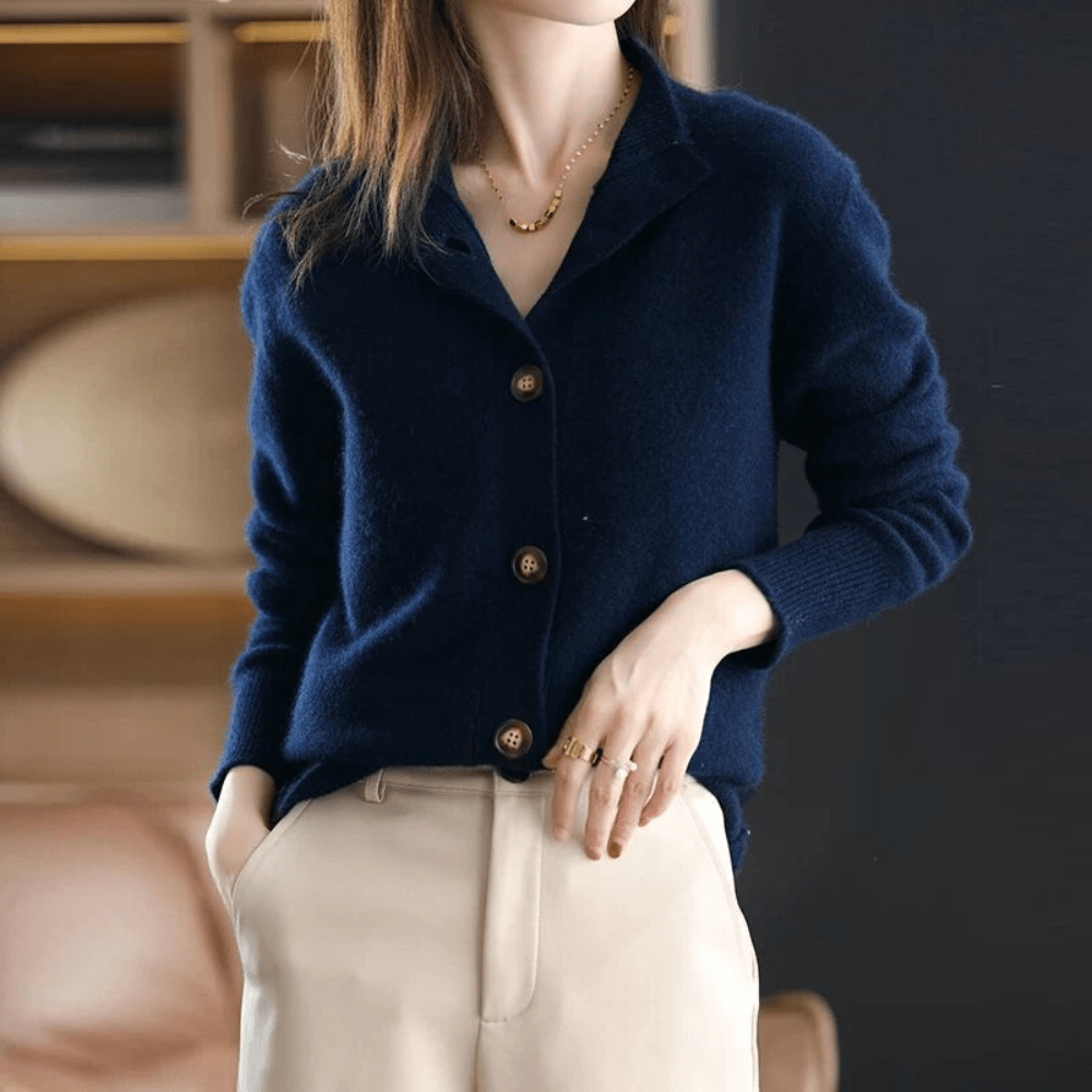 Women's Lightweight Cashmere Mock Neck Knit Cardigan with Button Up