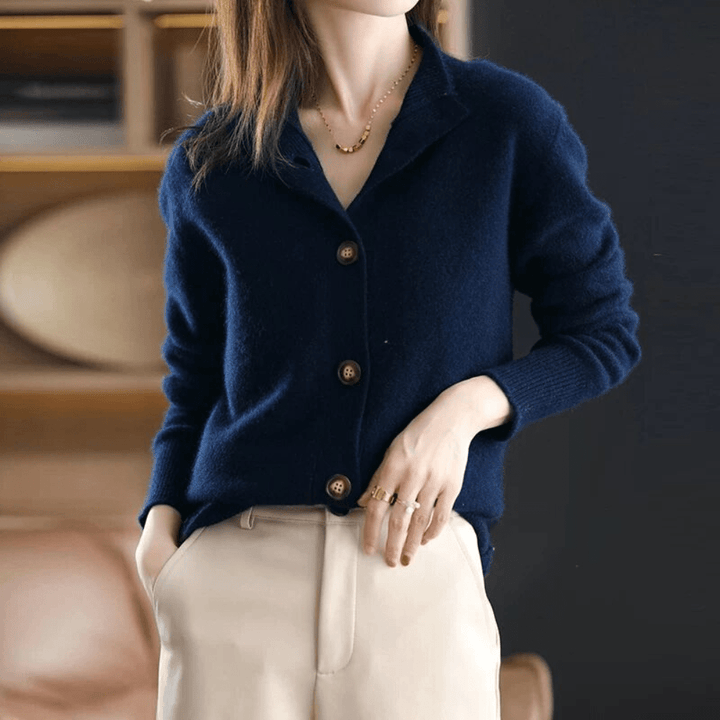 Women's Lightweight Cashmere Mock Neck Knit Cardigan with Button Up