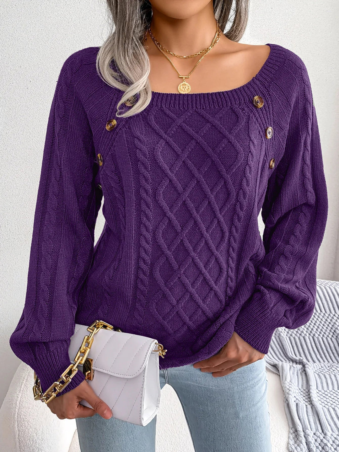 Women's Timeless Cable Knit Sweater with Crewneck