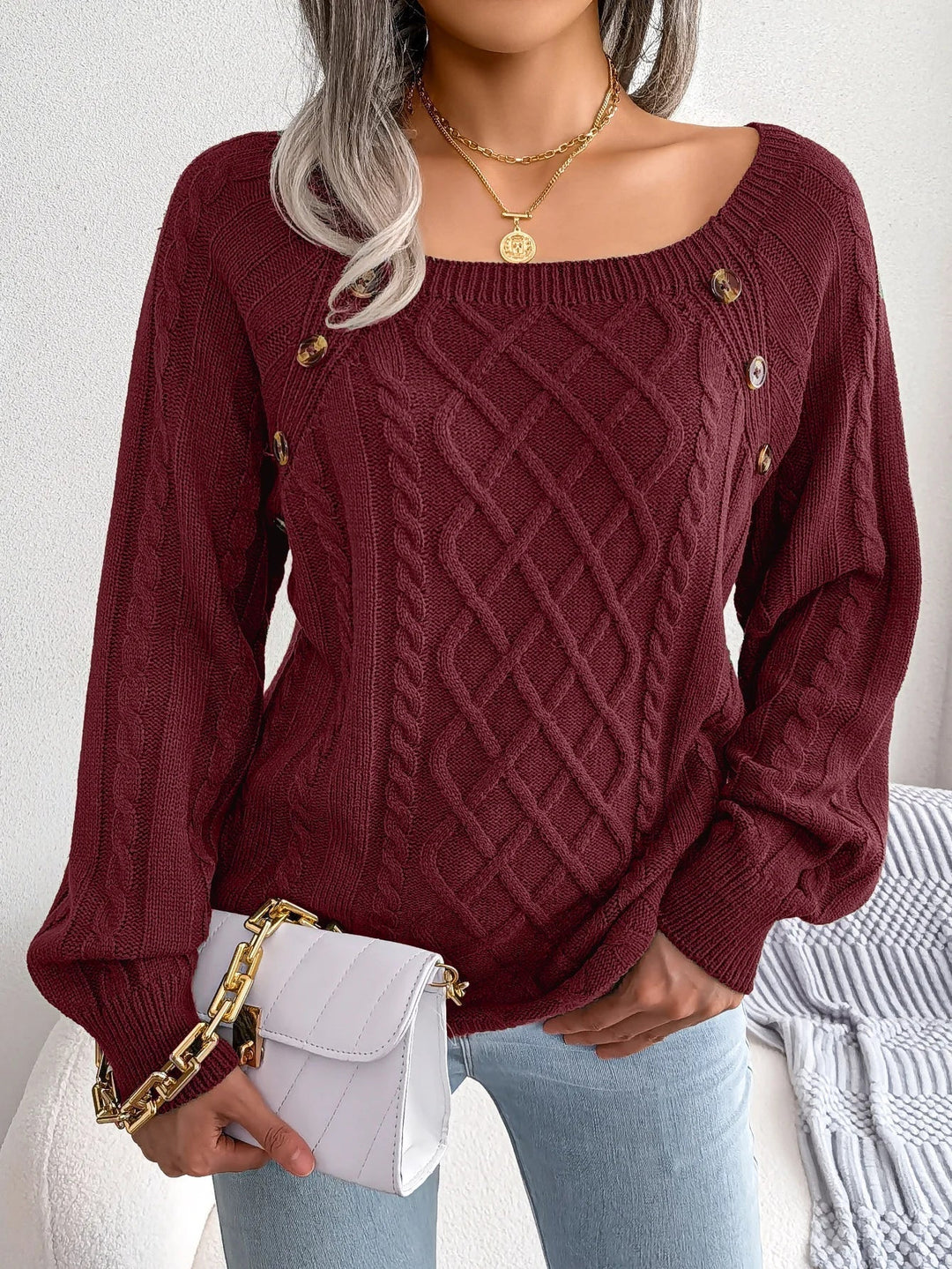 Women's Timeless Cable Knit Sweater with Crewneck
