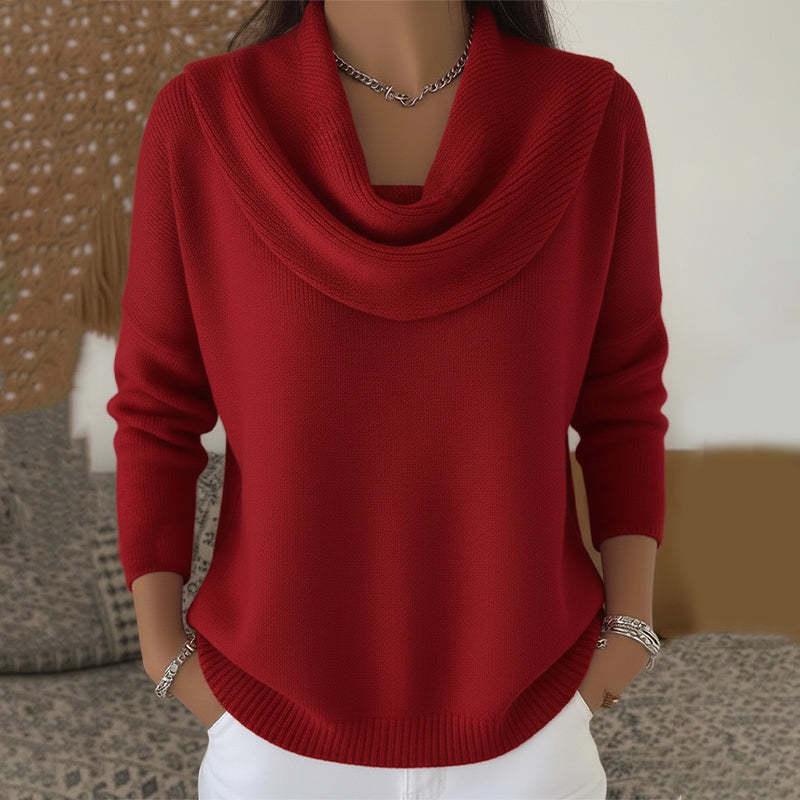 Women's Elegant Oversized Cowl Neck Ribbed Knit Sweater