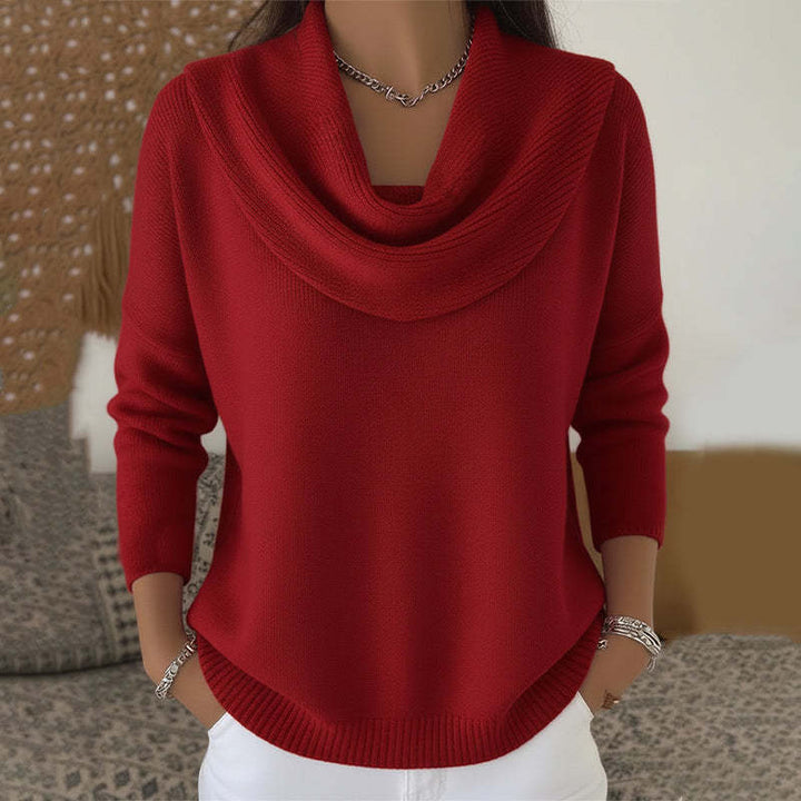 Women's Elegant Oversized Cowl Neck Ribbed Knit Sweater