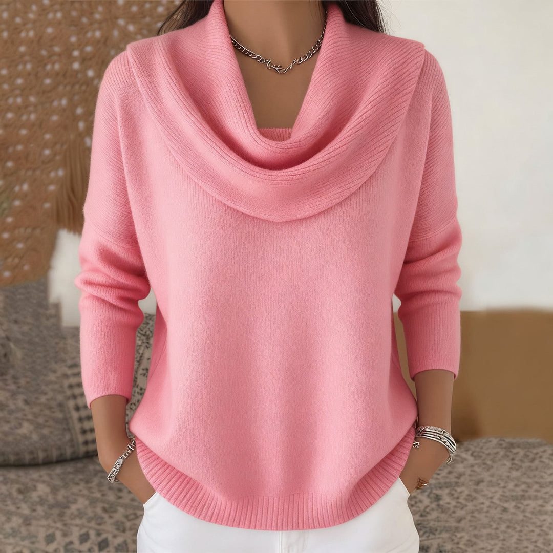 Women's Elegant Oversized Cowl Neck Ribbed Knit Sweater