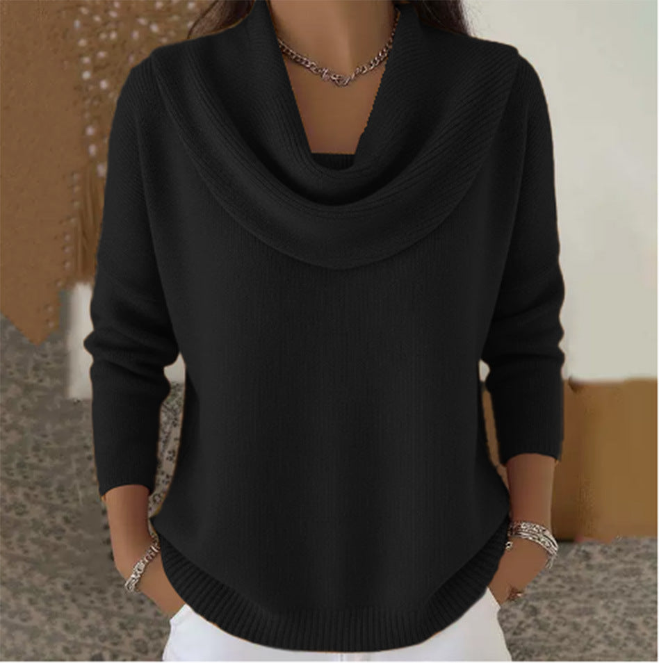 Women's Elegant Oversized Cowl Neck Ribbed Knit Sweater
