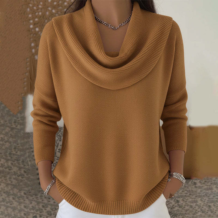 Women's Elegant Oversized Cowl Neck Ribbed Knit Sweater