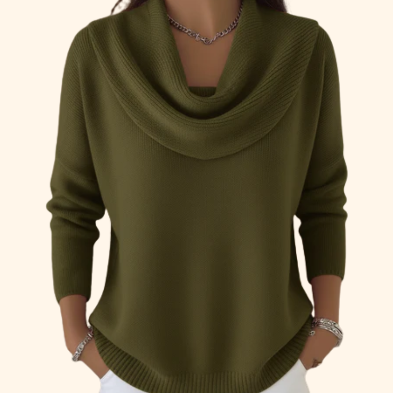 Women's Elegant Oversized Cowl Neck Ribbed Knit Sweater