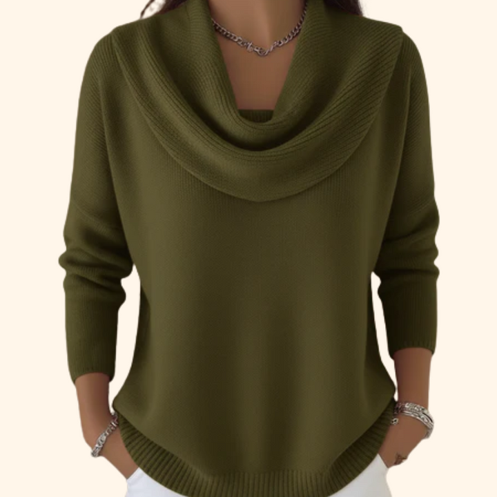Women's Elegant Oversized Cowl Neck Ribbed Knit Sweater