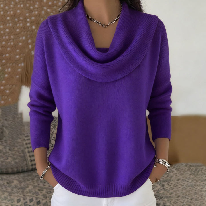 Women's Elegant Oversized Cowl Neck Ribbed Knit Sweater