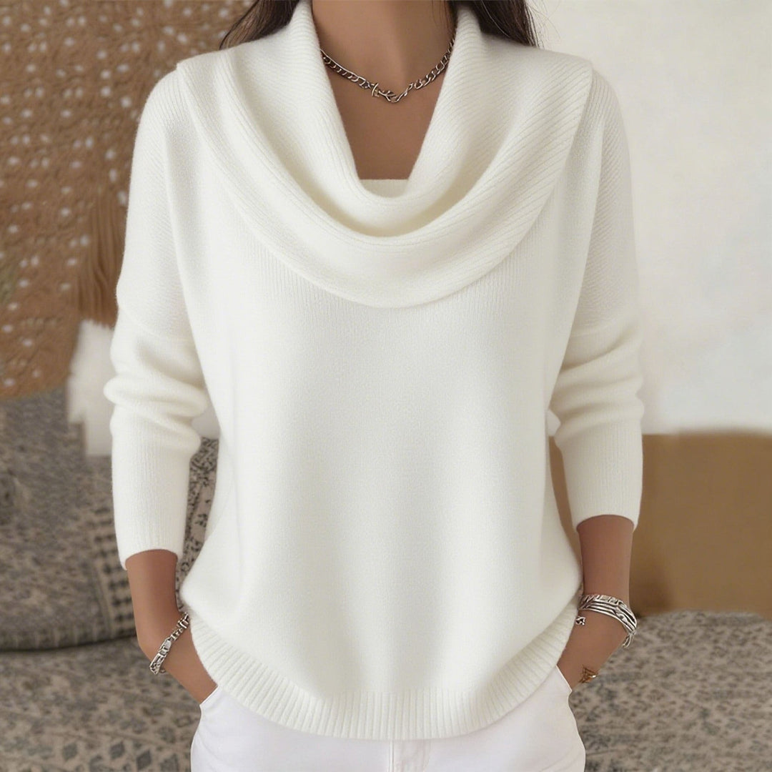 Women's Elegant Oversized Cowl Neck Ribbed Knit Sweater