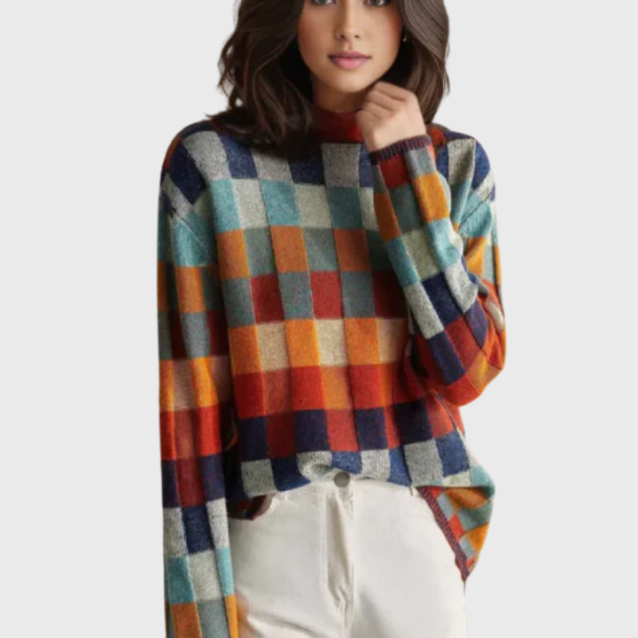 Women's Stylish Oversized Color Block Knit Sweater with Crew Neck