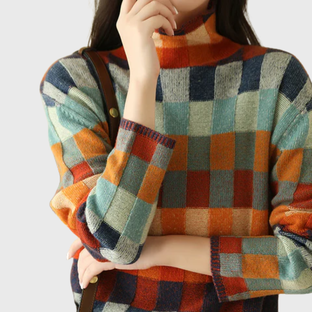 Women's Stylish Oversized Color Block Knit Sweater with Crew Neck