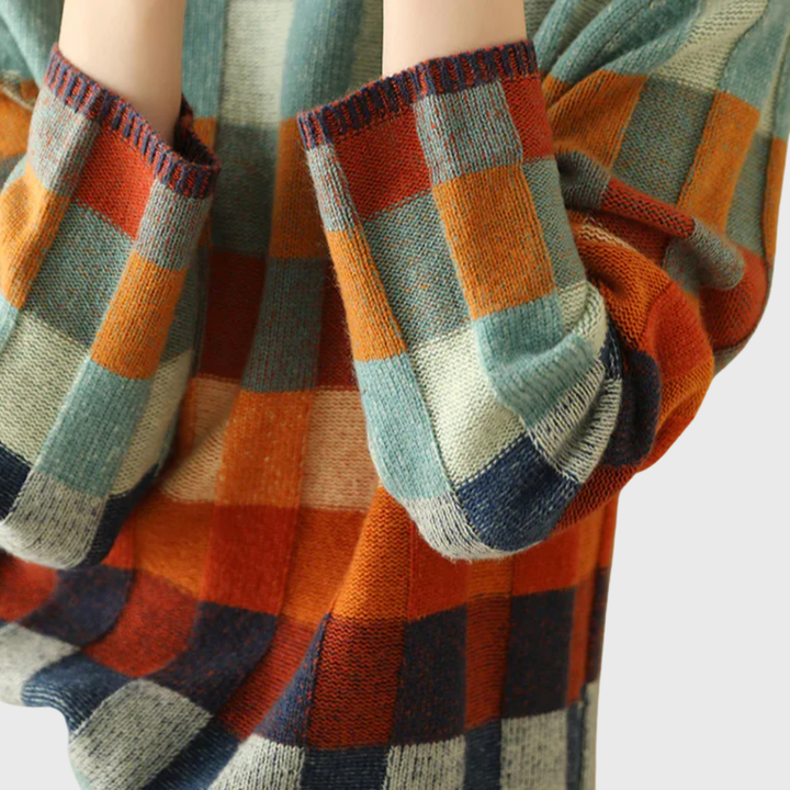 Women's Stylish Oversized Color Block Knit Sweater with Crew Neck