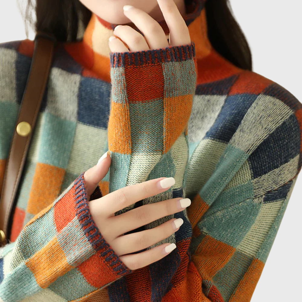 Women's Stylish Oversized Color Block Knit Sweater with Crew Neck