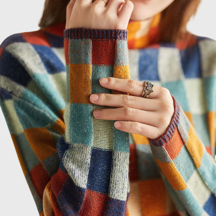 Women's Stylish Oversized Color Block Knit Sweater with Crew Neck