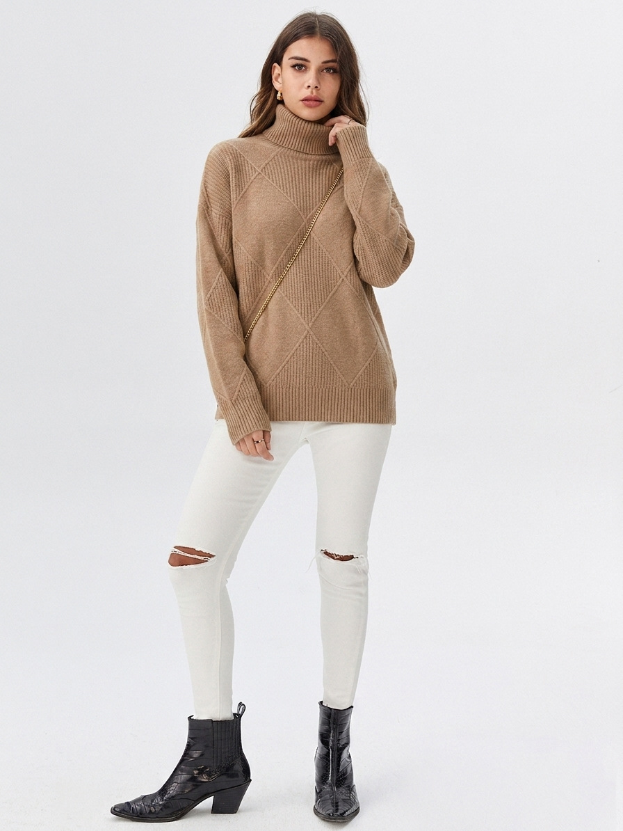 Women's Modern Oversized Ribbed Turtleneck Sweater