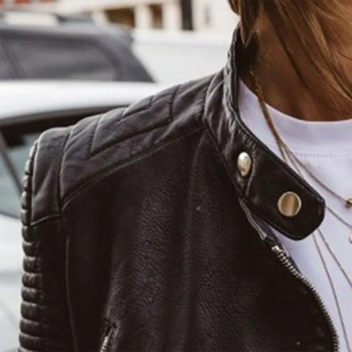 Women's Stylish Quilted Faux Leather Biker Jacket
