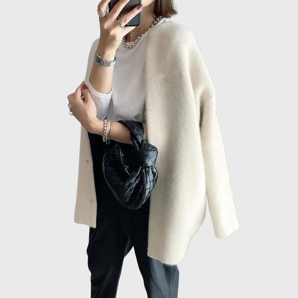 Women's Tailored Long Knit Cardigan with Button Front